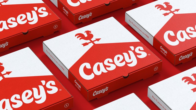 3-D rendered pizza boxes with the Casey's logo