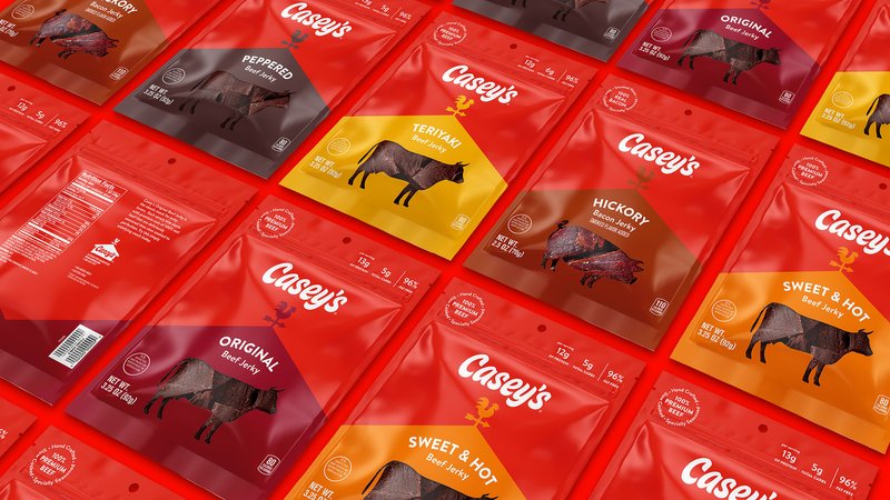 3-D rendered jerky packages with the Casey's logo