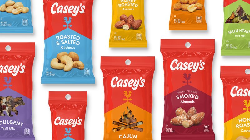 3-D rendered bags of chips with the Casey's logo