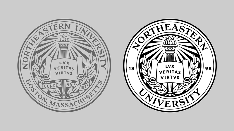 Two Northeastern University seals, old and new.