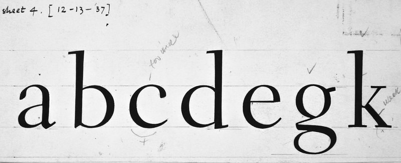 Technical drawings of letterforms for the typeface Fairfield