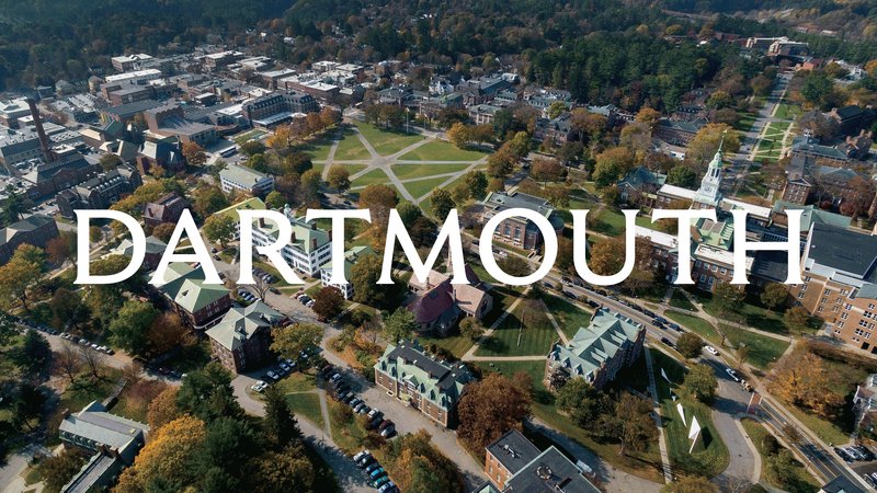 The Dartmouth logo over a series of photos of the Dartmouth campus