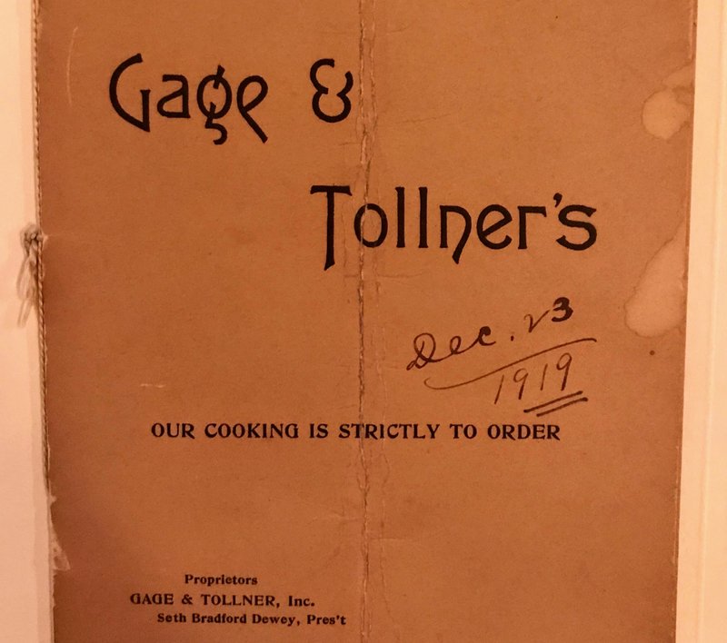 A historic Gage & Tollner menu