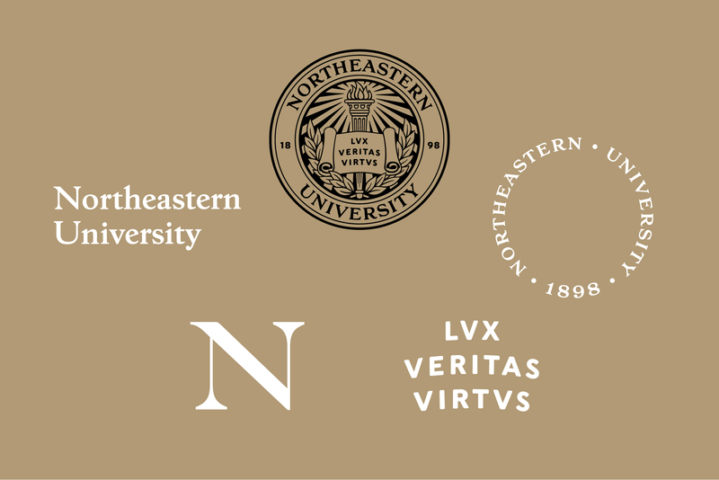 Five different lettering assets for Northeastern University