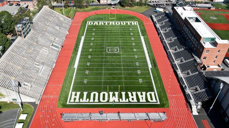 Dartmouth's Memorial Field with the Dartmouth Athletics logo