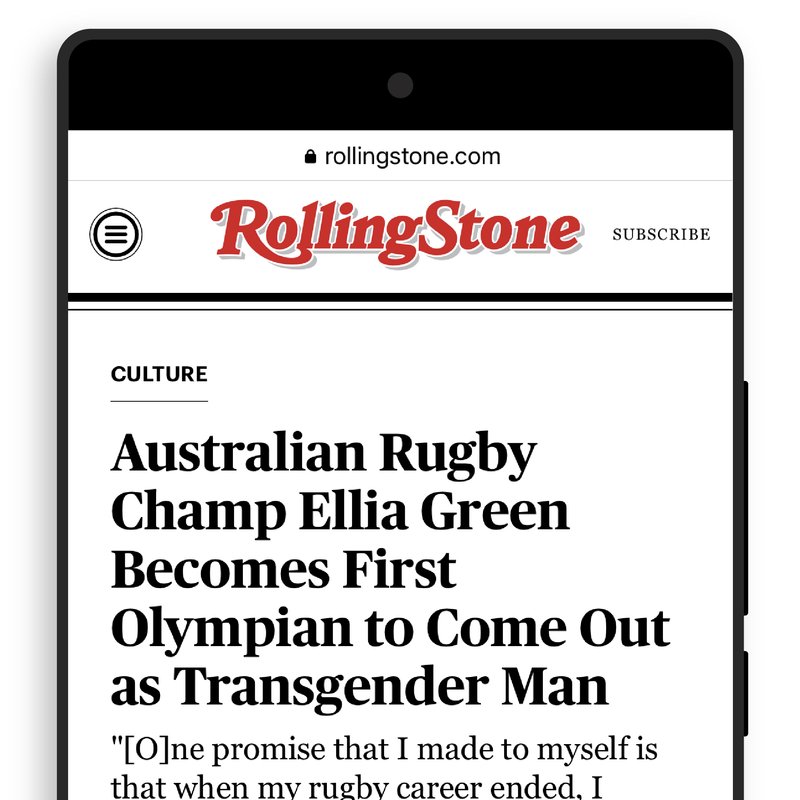 A screenshot of the new Rolling Stone mobile website on an abstracted image of a mobile device