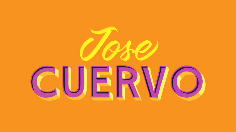 "Jose Cuervo" set in the Pepino and Sal typefaces on an orange background