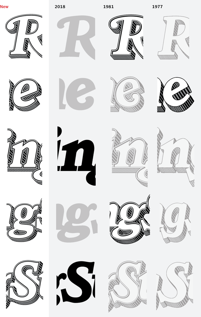 A series of tight crops on different versions of the Rolling Stone logo demonstrates the similarities and differences between them.
