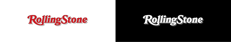 The new special small-size Rolling Stone logo, shown at a small size. It appears twice, on a white background and on a black background.