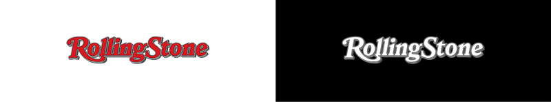 The new Rolling Stone logo, shown at a small size. It appears twice, on a white background and on a black background.